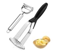 Schiacciapatate Acciaio Inox, Con coltello spelucchino in acciaio inox,Professionale Schiaccia Patate con Manico Ergonomico, Pieghevole Potato Masher per Purea di Patate, Marmellata, Verdura, Frutta