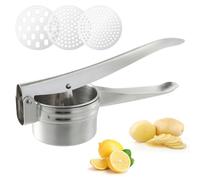 Schiacciapatate in Acciaio Inox, Passapatate Manuale con 3 Colini Sostituibili, Schiacciapatate Professionale Robusto, Schiaccia Patate Manuale per Purè di Patate, Frutta, Verdure, Alimenti per Bébé