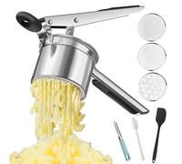 Schiacciapatate in Acciaio Inox Professionale, Pressa Patate Manuale con 3 Dischi Intercambiabili, Ideale per Purè, Gnocchi, Passatelli e Pappe Neonato, Manico Ergonomico Antiscivolo