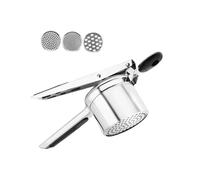 Schiacciapatate manuale in acciaio inox con manico in silicone e 3 dischi intercambiabili(Black)