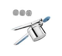 Schiacciapatate manuale in acciaio inox con manico in silicone e 3 dischi intercambiabili(Blue)