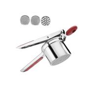 Schiacciapatate manuale in acciaio inox con manico in silicone e 3 dischi intercambiabili(Red)