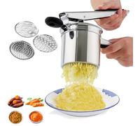 Schiacciapatate Passapatate con 3 Colini Sostituibili, Schiacciapatate Pressa Manuale Professionale Acciaio Inox, Spremiagrumi per Bambini, Purè Patate, Frutta, Verdure, Bébé, Succo Limone, Melone
