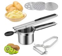 Schiacciapatate Passapatate Manuale Schiaccia Patate con 3 Colini Sostituibili e Pelapatate Professionale Acciaio Inox Pressa per Purè di Patate Frutta