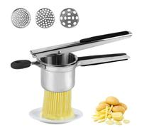 Schiacciapatate Professionale Acciaio Inox, Spremiagrumi per Patate Multifunzione, Pressa Manuale per Patate, con 3 Dischi Forati, per Frutta e Verdura