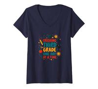 Schiacciare Il Terzo Grado Un Giorno alla Volta Maglietta con Collo a V, Donna, Navy, S