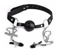 Schiavitù sessuale Gag a sfera con bavaglio per bocca Bondage con catena per morsetto per capezzoli Giochi per adulti regolabili Flirtare giocattoli sessuali