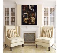 Schiele città sul fiume blu design quadro stampa tela dipinto telaio arredo casa