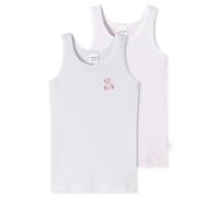 Schiesser 2 Confezioni di Canottiere, 100% Cotone Biologico, a Costine Sottili, Multicolore 1, 6 Anni Bambine e Ragazze