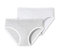 Schiesser Ragazza Slip 2er Pacco - Mutande, Slip, a Costine Bianco/Grigio 98