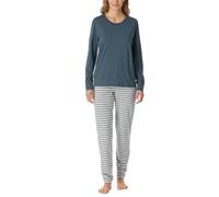 Schiesser Schlafanzug Lang mit Bündchen Baumwolle-Nightwear Set di Pigiama, Jeansblau_181966, 48 Donna