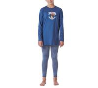 Schiesser Schlafanzug Pyjama lang-100% Organic Bio Baumwolle-Größe 92 bis 140 Set di Pigiama, Blau_181826, 128 cm Bambina