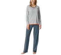 Schiesser Schlafanzug Set Lang Weiche Baumwolle-Nightwear Pigiama, Blu Jeans 181965, 36 Donna