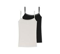 Schiesser Spaghettitop-Canottiera Intima in Cotone Biologico con Pizzo, 2 Pezzi, Multicolore Nero_180072, 52 Donna