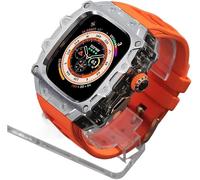 SCHIK Rm Style - Kit mod con cassa in lega trasparente, per Apple Watch Ultra 2 49 mm, cinturino in gomma, accessori da uomo, cover in metallo PC, per iWatch Ultra 2 49 mm fai da te (L, per Ultra 2 49
