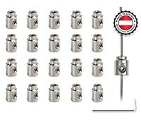 SCHILDER Systeme 20 morsetti per fune in acciaio inox, lunghezza: 10 mm, diametro: 8 mm, morsetto per funi fino a Ø 2 mm, regolabile in altezza, montaggio facile e veloce