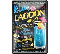schilderkreis24 - Targa in metallo con ricetta per cocktail, decorazione per bar, cucina, pub, per tutti gli amanti di liquori, cocktail e long drink, 20 x 30 cm, Blue Lagoon