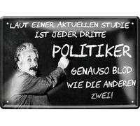 schilderkreis24 Targa in metallo divertente Albert Einstein con scritta "Laut Einer Studie politiker So Blöd." Decorazione umoristica divertente idea regalo compleanno Natale 20 x 30 cm