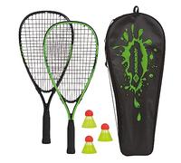 Schildkröt Set da Speed Badminton, 2 Pratiche Racchette in Alluminio, Lunghezza 54,5 cm, 3 Volani Resistenti al Vento, Borsa di Qualità Verde/Nero, 970906