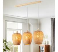 Schindora Cucina Lampadario Boho - Bambù e Legno Camera Da Letto Tessuto A Mano Soggiorno Decorazione 3-Luce Vintage Lampada For Comodino Cameretta
