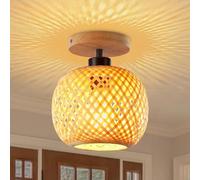 Schindora Plafoniera in bambù, mini dimensioni, stile bohémien, montaggio a incasso, paralume in legno di rattan, realizzato a mano, per camera da letto, asilo nido, corridoio, passway