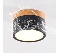 Schindora Plafoniera LED, faretto da superficie con decoro in legno, mini-luce da soffitto, rotonda, nera, bianco freddo 6000 K, 12 W.