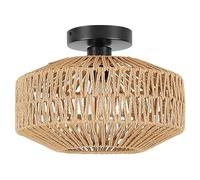 Schindora Rattan Intrecciato Plafoniera Soffitto,E27 Plafoniera Vintage Boho Con Paralume In Rattan Per La Camera Da Letto Del Corridoio Cucina, Senza Bulbo
