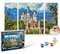Schipper 609260837 - Dipingere con i Numeri, Castello di Neuschwanstein - Pittura per Adulti, Inclusi pennelli e Colori acrilici, trittico 50 x 80 cm