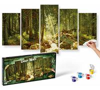 Schipper 609450832 Dipingere con i numeri - La nostra foresta - Dipingere immagini per adulti, compresi pennelli e colori acrilici, 5 immagini, Master Class Polittico professionale, Edition, 132 x 72 cm