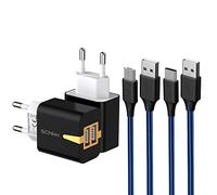 SCHITEC 2 Porte Caricatore USB,5V/2.1A Caricatore USB da Muro con 2 Cavo USB Travel Caricabatterie USB Presa Adattatore USB Universale per iPhone XS XR Samsung M20 Huawei P30 P20 Lite,Tablet e Altro