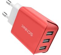 SCHITEC Caricatore USB da Muro a 3 Porte, 15W/3A Caricabatterie Presa USB Universale per iPhone 11 XS XR Samsung M20 S10 Huawei P30 P20 Lite, HTC, Tablet e Altro (Red-one pack)