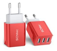 SCHITEC Caricatore USB da Muro a 3 Porte, 15W/3A Caricabatterie Presa USB Universale per iPhone 11 XS XR Samsung M20 S10 Huawei P30 P20 Lite, HTC, Tablet e Altro (Red)