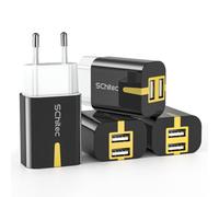 SCHITEC Confezione da 4 caricabatterie USB a 2 porte, 5 V/2,1 A, 10 W, bianco, adatto per iPhone 11/X, Samsung Galaxy, Huawei, LG, per tablet, ventilatore, lampada, altoparlanti e altro ancora, nero