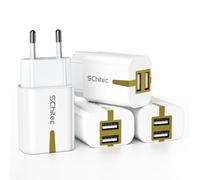 SCHITEC Confezione da 4 caricabatterie USB a 2 porte, 5 V/2,1 A, 10 W, bianco, adatto per iPhone 11/X, Samsung Galaxy, Huawei, LG, per tablet, ventilatore, lampada, altoparlanti e altro ancora, bianco