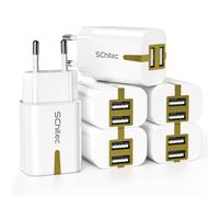 SCHITEC Confezione da 6 caricabatterie USB a 2 porte, 5 V/2,1 A, 10 W, bianco, adatto per iPhone 11/X, Samsung Galaxy, Huawei, LG, per tablet, ventilatore, lampada, altoparlanti e altro ancora, bianco