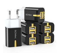 SCHITEC Confezione da 6 caricabatterie USB a 2 porte, 5 V/2,1 A, 10 W, bianco, adatto per iPhone 11/X, Samsung Galaxy, Huawei, LG, per tablet, ventilatore, lampada, altoparlanti e altro ancora, nero