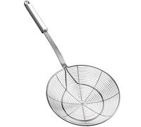 Schiumarola in acciaio inossidabile, mestolo da cucina a rete con manico per uso quotidiano, per friggere, cuocere al vapore e scodellare. Diametro: 18 cm. Lunghezza totale: 44 cm