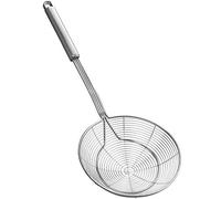 Schiumarola in acciaio inossidabile, mestolo da cucina a rete con manico per uso quotidiano, per friggere, cuocere al vapore e scodellare. Diametro: 15,7 cm. Lunghezza totale: 41 cm