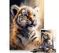 Schizzo ad acquerello di una tigre - Puzzle da 1000 pezzi per adolescenti - Gioco di logica stimolante - Divertimento e svago - Bordo trasparente - Oggetto da collezione 38x26cm