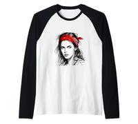 Schizzo Bianco e Nero di Olivia con Una Bandana Rossa Maglia con Maniche Raglan