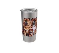 Schizzo e disegno della famiglia di cuccioli di Chow Chow. Bicchiere termico in acciaio inox doppia parete