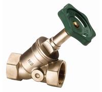 Schläfer 0930002 - Valvola Universale a Saracinesca Inclinata 1/2 Femmina, Filettatura Interna DN15 (18,6 mm) Valvola in Ottone PN16 con Volantino Verde in Pvc infrangibile e Bullone di bloccaggio.