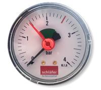 Schläfer 0930162 | Manometro Idraulico Posteriore Attacco assiale 3/8" Scala 0-4 Bar da 63 mm per Impianti Termici Aria Acqua con Indicatore pressione idraulica