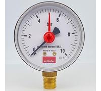 Schläfer 0930166 | Manometro Idraulico Verticale con Attacco Radiale 1/4", Scala 0-10 Bar, Diametro 63mm, Ideale per Impianti Termici Aria e Acqua, Indicatore di Pressione