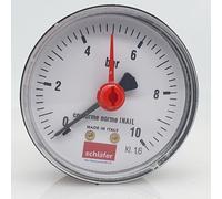 Schläfer 0930167 | Manometro Idraulico per Pressione Acqua, Attacco Posteriore Assiale da 1/4" e Scala di Misura 0-10 Bar, Diametro 63mm, Ideale per Impianti Termici Aria e Acqua