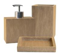 Schläfer 285200 | Set Bagno Completo serie Bambus con Dispenser per Sapone, Portasaponetta, Portaspazzolino, Bicchiere da Bagno, Portasapone Liquido Accessori in Resina Effetto Bamboo, 3 Pezzi
