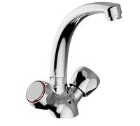 Schläfer 3431412 | Rubinetto Lavello Cucina Lavanderia Gruppo Monoforo con Vitone per Lavatoio Lavandino Manopola Tonda in Metallo Bocca Girevole Alta in Ottone Cromo