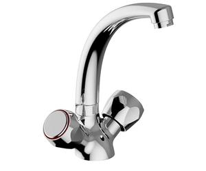 Schläfer 3431412 | Rubinetto Lavello Cucina Lavanderia Gruppo Monoforo con Vitone per Lavatoio Lavandino Manopola Tonda in Metallo Bocca Girevole Alta in Ottone Cromo