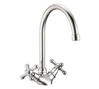 Schläfer 3460409 | Rubinetto da Cucina con Due Manopole Antiche, Canna Alta Universale Girevole in Stile Vintage "Ombrello", Tecnologia Anticalcare, Finitura Lucida Cromata