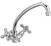 Schläfer 3460411 | Rubinetto Stile Antico per Lavello Cucina con Due Manopole in Metallo, Canna Girevole in Stile "Jota", Finitura Cromo e Argento